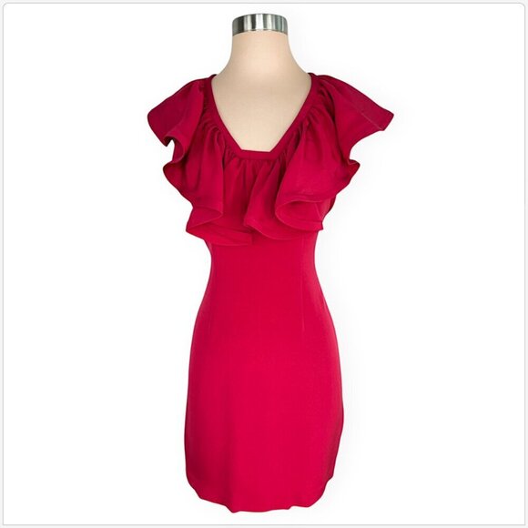 Jay Godfrey Red Silk Ruffle Collar Neckline Fitted Mini Sheath Dress 4 - Picture 1 of 5